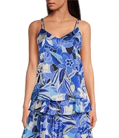 Skies Are Blue Coordinating Floral Printed V Neck Sleeveless Satin Tank