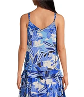 Skies Are Blue Coordinating Floral Printed V Neck Sleeveless Satin Tank
