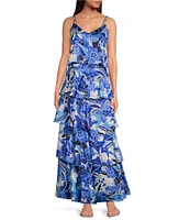 Skies Are Blue Coordinating Floral Printed V Neck Sleeveless Satin Tank