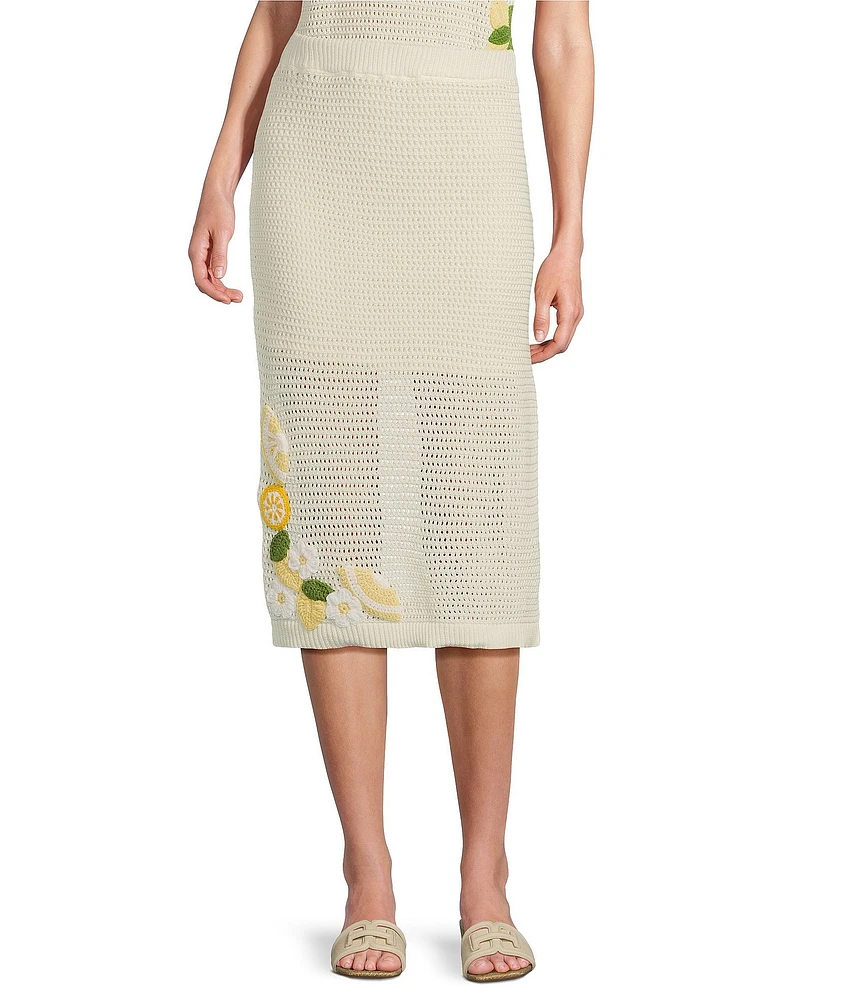 Skies Are Blue Crochet Lemons Applique Coordinating Midi Skirt