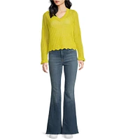 Skies Are Blue Crochet V-Neck Long Sleeve Scallop Hem Top