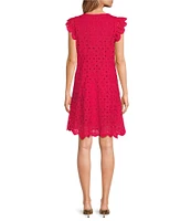 Skies Are Blue Crotchet V-Neck Cap Sleeve Mini Dress