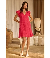 Skies Are Blue Crotchet V-Neck Cap Sleeve Mini Dress