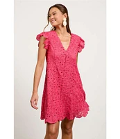 Skies Are Blue Crotchet V-Neck Cap Sleeve Mini Dress