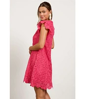Skies Are Blue Crotchet V-Neck Cap Sleeve Mini Dress