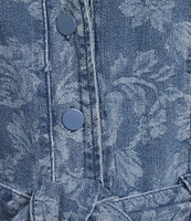 Skies Are Blue Denim Jacquard V-Neck Short Sleeve High Waisted Jumpsuit