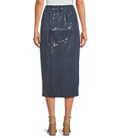 Skies Are Blue Denim Sequin Midi Skirt