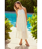 Skies Are Blue Eyelet Crew Neck Tiered Sleeveless Midi Dress