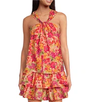 Skies Are Blue Coordinating Floral Print Twist Neck Halter Sleeveless Top