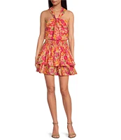 Skies Are Blue Coordinating Floral Print Twist Neck Halter Sleeveless Top