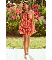 Skies Are Blue Coordinating Floral Print Twist Neck Halter Sleeveless Top