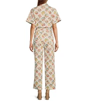 Skies Are Blue Floral Printed Notch Collar Short Sleeve Jumpsuit