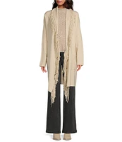 Skies Are Blue Fringe Shawl Collar Neck Long Sleeve Cardigan Coat