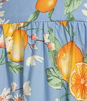 Skies Are Blue Lemon Print V-Neck Cap Sleeve Tie Back Ruffled Maxi Dress