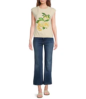 Skies Are Blue Lemon Printed Crew Neck Sleeveless Sweater Top