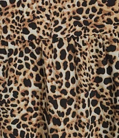 Skies Are Blue Leopard Print Split V-Neck Ruffle Cap Sleeves Shift Mini Dress