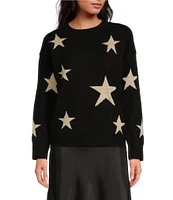 Skies Are Blue Lurex Star Print Crew Neck Long Sleeve Oversized Sweater