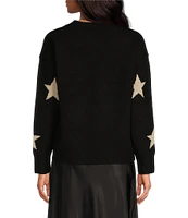 Skies Are Blue Lurex Star Print Crew Neck Long Sleeve Oversized Sweater