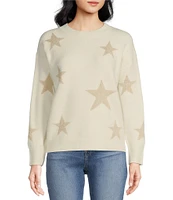 Skies Are Blue Lurex Star Print Crew Neck Long Sleeve Oversized Sweater