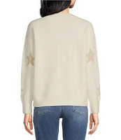 Skies Are Blue Lurex Star Print Crew Neck Long Sleeve Oversized Sweater