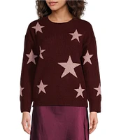 Skies Are Blue Lurex Star Print Crew Neck Long Sleeve Oversized Sweater