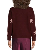 Skies Are Blue Lurex Star Print Crew Neck Long Sleeve Oversized Sweater