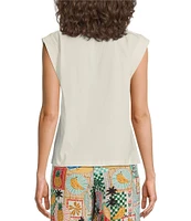 Skies Are Blue Tropical Palm Printed Crew Neck Sleeveless Graphic Tee