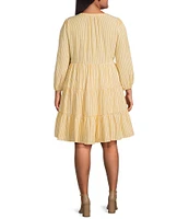 Skies Are Blue Plus 3/4 Sleeve Striped Tiered Mini Dress