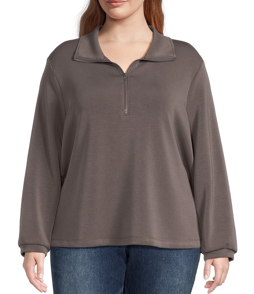 Skies Are Blue Plus Size Brushed Modal Blend Long Sleeve Quarter Zip Top