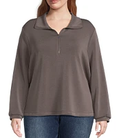 Skies Are Blue Plus Size Brushed Modal Blend Long Sleeve Quarter Zip Top