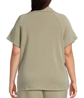 Skies Are Blue Plus Brushed Modal Blend Short Sleeve Half Zip Top