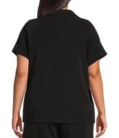 Skies Are Blue Plus Brushed Modal Blend Short Sleeve Half Zip Top