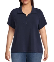 Skies Are Blue Plus Brushed Modal Blend Short Sleeve Half Zip Top