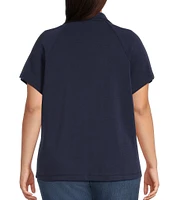 Skies Are Blue Plus Brushed Modal Blend Short Sleeve Half Zip Top
