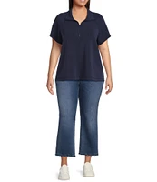 Skies Are Blue Plus Brushed Modal Blend Short Sleeve Half Zip Top