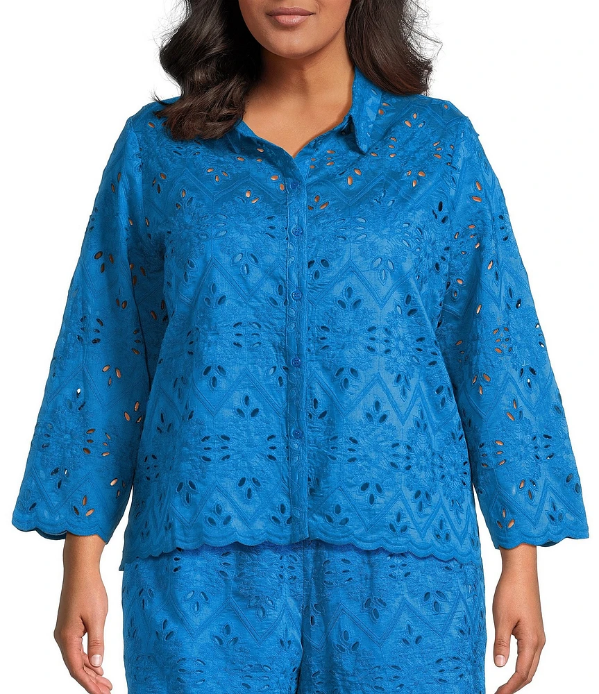 Skies Are Blue Plus Chiffon Eyelet Long Sleeve Blouse With Sleeveless Tank Top