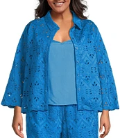Skies Are Blue Plus Chiffon Eyelet Long Sleeve Blouse With Sleeveless Tank Top