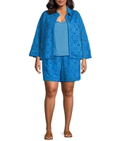 Skies Are Blue Plus Chiffon Eyelet Long Sleeve Blouse With Sleeveless Tank Top
