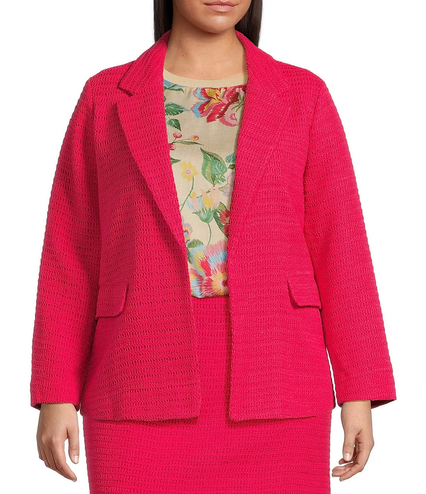 Skies Are Blue Plus Crocheted Long Sleeve Blazer
