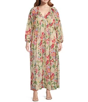 Skies Are Blue Plus Floral Print V-Neck Long Sleeve Dress