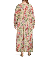 Skies Are Blue Plus Floral Print V-Neck Long Sleeve Dress