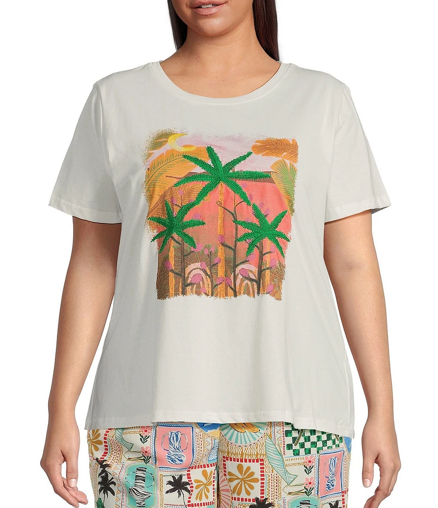 Skies Are Blue Plus Palm Tree Graphic Short Sleeve T-Shirt