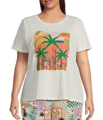 Skies Are Blue Plus Palm Tree Graphic Short Sleeve T-Shirt