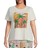 Skies Are Blue Plus Palm Tree Graphic Short Sleeve T-Shirt