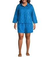 Skies Are Blue Plus High Rise Eyelet Chiffon Shorts