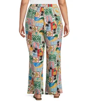 Skies Are Blue Plus High Rise Postcard Printed Coordinating Wide Leg Pants