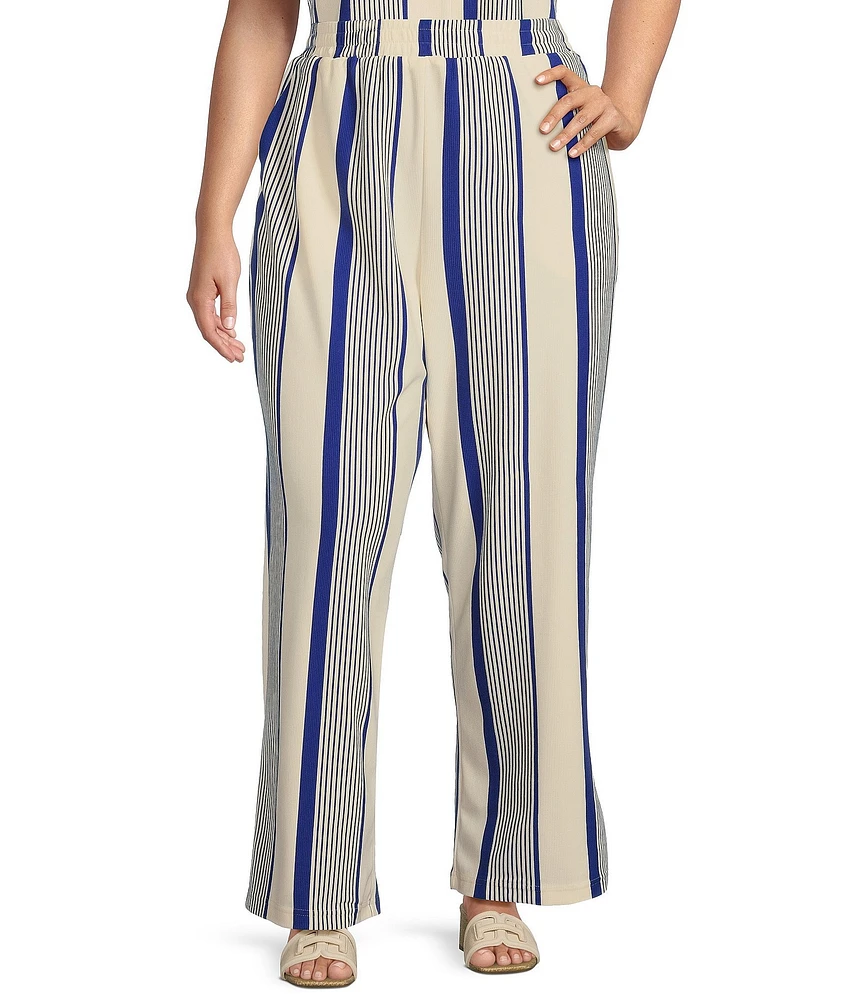 Skies Are Blue Plus High Rise Variegated Stripe Wide Leg Knit Coorinating Pants