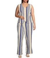 Skies Are Blue Plus High Rise Variegated Stripe Wide Leg Knit Coorinating Pants