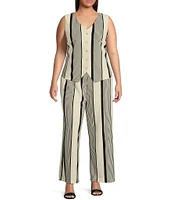 Skies Are Blue Plus High Rise Variegated Stripe Wide Leg Knit Coorinating Pants