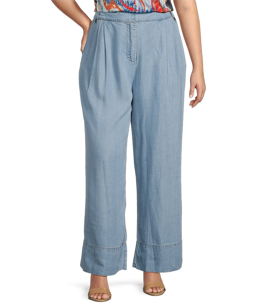 Skies Are Blue Plus High Rise Washed Tencel Pleated Pants